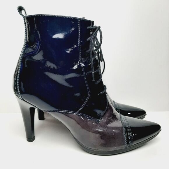 HISPANITAS Booties Lace-up Stiletto Heels Oxford Patent Leather Sz 6.5 | Eur 37 - Picture 3 of 14